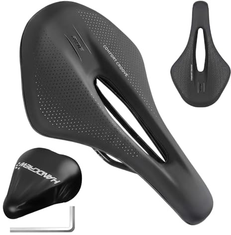 Sillín de bicicleta para hombre y mujer, cómodo y suave, espuma viscoelástica, ergonómico, amortiguador, transpirable, resistente al agua, con cubierta y herramientas para bicicleta de montaña/MTB