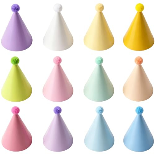 IAndhy 12 Pcs Colorful Paper Hats, Mini Party Hats for Toy Animals, Birthday Hats for Party Celebrations, Party Hats for Teddys