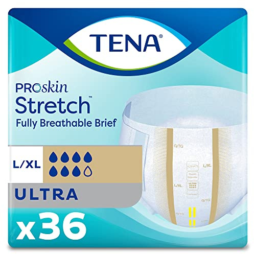 TENA Stretch Ultra Briefs, Incontinence, Disposable, Heavy Absorbency, Large/XL, 36 Count, 2 Packs, 72 Total