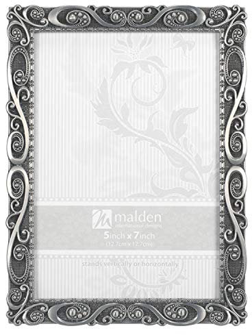 Malden International Designs 5371-57 Morgan Pewter Metal Picture Frame, 5x7, Silver