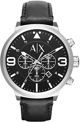 Armani Exchange Atlc Men's Quartz Watch with Black Dial and Black Leather Strap AX1371