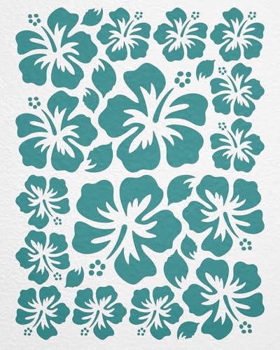 WANDfee Wandtattoo Hibiskus Blumen Hibiskusblüten FARBWUNSCH türkis Wandsticker Wandaufkleber Fliesenaufkleber