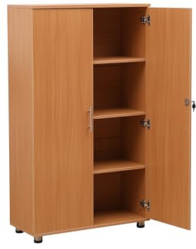 MMT Furniture Designs Ltd Armoire de Bureau en hêtre, bibliothèque à 2 Portes, Armoire de classement, 4 étagères, Hauteur 140cm, 80cm (l) x 35cm (d) x 140cm (h)