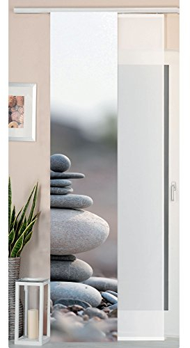 Gardinenbox 2er Set Schiebegardine Flächenvorhang Wildseide Optik und Voile Paneel, 245x45, Steine Grau, 80400