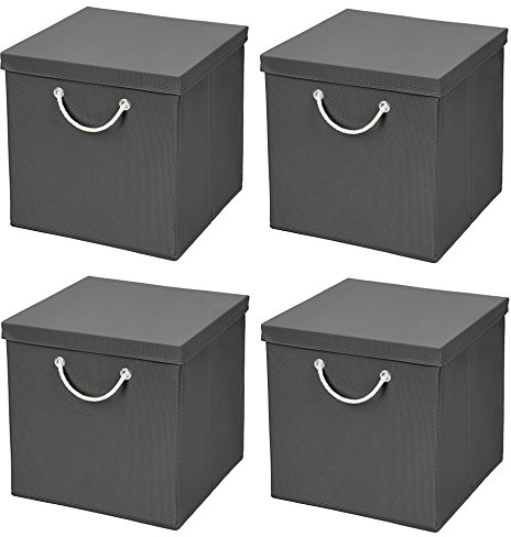 StickandShine 4er Set Dunkelgrau Faltbox 30 x 30 x 30 cm Aufbewahrungsbox faltbar mit Kordel und mit Deckel