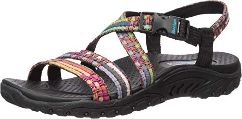 Skechers Women's Reggae-Sew Me-Boho Woven Strappy Slingback Sandal, Black/Multi, 8