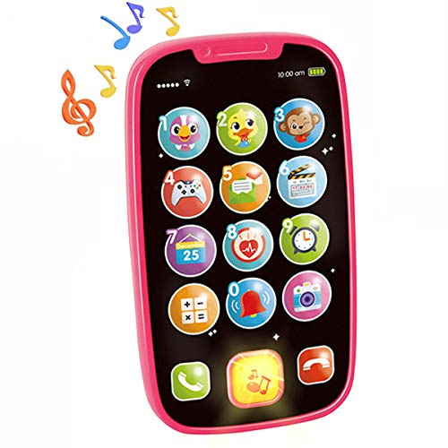 Toys for 1 Year Old Girl Gifts, 15 Functions Toy Phone Toddler Girl Toys, Learning Baby Toys 12-18 Months, Kids Cell Phone Easter Basket Stuffers - Pink