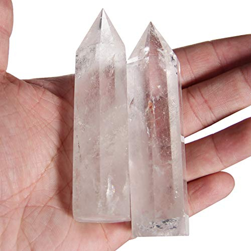 Orientrea Varitas de Cristal de Roca, 2 varitas de Cuarzo Claro de 9 cm a 10 cm, Torre de Cuarzo Claro, Cristal curativo de Cuarzo Claro y Piedras, Embalaje de Caja de Regalo