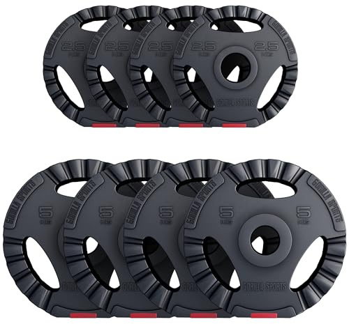 GORILLA SPORTS® Olympia Hantelscheiben - Einzeln/Set, 1,25kg, 2,5kg, 5kg, 10kg, 15kg, 30kg Gewichte, 50mm Bohrung, Tri-Grip, Kunststoff - Gewichtsscheiben, Olympiascheiben, Hantelscheiben-Set, Hanteln