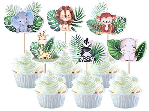 36 Stück Woodland Party Toppers Woodland Animal Muffin Dekoration Wilde one Thema Geburtstag Party Dekoration für Baby Shower Dschungel Safari Tier Thema Party Kuchen Dekoendeko