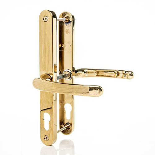 UPVC Door Handles Set Suits Fullex Locks - Polished Brass - Lever/Lever - 68mm PZ (Centres) - 215mm Screw to Screw - Backplate 245mm X 32mm - UPVC Door Handle - Brass Replacement PVC Door Handle