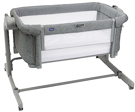 Chicco Next2Me Magic Evo, Beistellbett, Babybett für Neugeborene, mit Schaukelmodus, Aufklappbar, 11 Höhenstufen, einstellbare Höhe, 4 Räder, inklusive Matratze und Reisetasche, Dunkelgrau