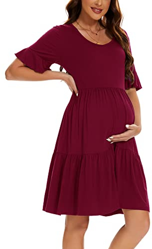 Smallshow Vestido Premama Verano Ropa Embarazada para Mujer Wine S