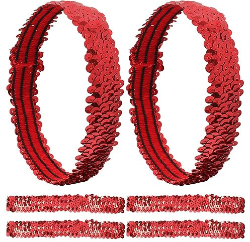 GORGECRAFT 12-Teiliges Pailletten-Stirnband Elastisch Leuchtend Dehnbar Glitzernd Modisch Verstellbares Haarband Zubehör-Set Für Damen Sport Tanz Party Teams Geschäft (Rot)