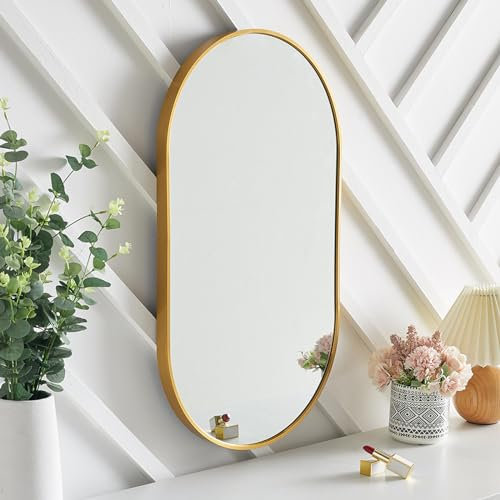 Warmiehomy Bathroom Mirror Wall Mounted Oval Makeup Dressing Mirror with Frame for Bathroom Living Room Bedroom (40 x 70 cm, Gold)