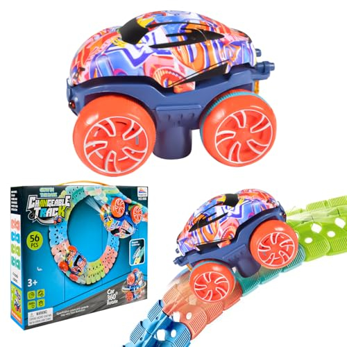 Autorennbahn Auto Spielzeug mit 56 Stück Leucht Autorennbahn Glow Cars Spielzeug Rennbahn Kinder 3 Jahre Geschenk Junge Kinderspielzeug ab 3 4 5 6 7 8 Jahre Junge Mädchen