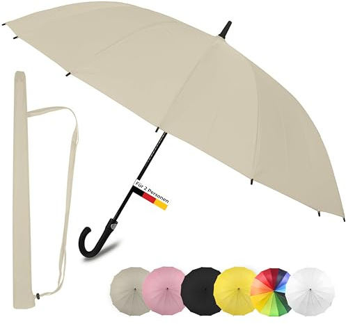 Sternenfunke Regenschirm groß XXL beige Ø120 cm, großer Stockschirm Damen und Herren edel stabil sturmfest für 2 Personen großer Regenschirm beige groß Schirm cremefarben mit Tragegurt an Tasche
