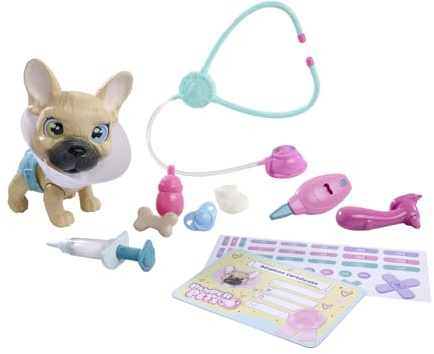 Simba 105950056 Pamper Petz Dog Dottore, 17 cm, Frenchie con funzione di bere e bagnato, pannolino con funzione di cambiamento colore, oltre 10 accessori medici, testa e gambe mobili, con suono, dai 3
