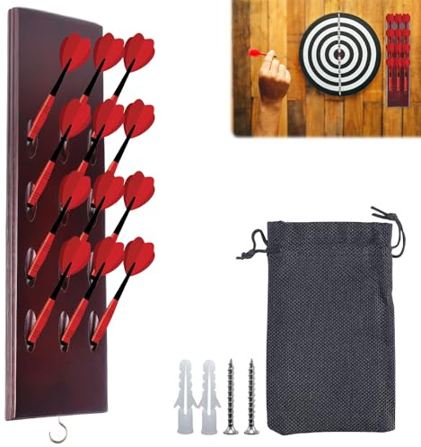 PRITOK Soporte para Dardos de Madera para 12 Dardos Almacenamiento para Dardos en la Pared, Soporte para Dardos de Pared para Cualquier Tipo de Diana, Dardos de Acero y Dardos Blandos, Marrón