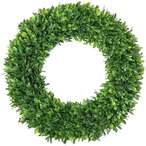 LZNPA Boxwood Wreaths for Front Door Realistic 22Inch，Spring Wreaths for Front Door Outside ，Front Door Wreath All Season，Green Wreath for Spring Farmhouse Porch Wall Wedding Room Home Decor
