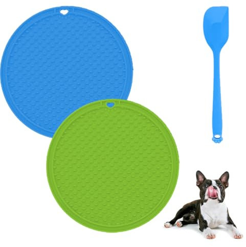 OUDQFCJ 2er Pack Leckmatte für Hunde mit superstarker Saugkraft, 1 Silikonspatel, für Hundebaden, Trainieren, Fellpflege & Klauenpflege(Kleine und mittelgroße Hunde)