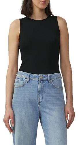 s.Oliver Top de Punto Fino Acanalado en Corte Ajustado, Negro, 36