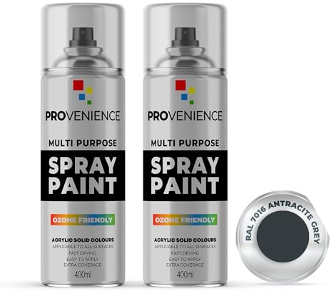 Provenience 2 x 400ml | Gloss Anthracite Grey Spray Paint | RAL 7016 | Double Pack | No Primer Needed | All-in-One | Gloss Finish
