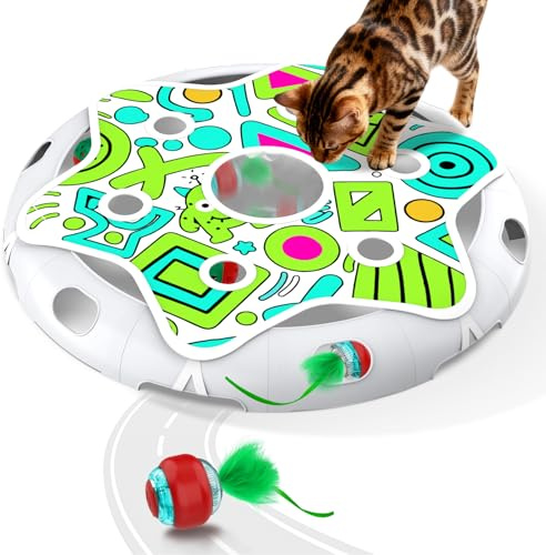 Sofolor Interactive Cat Toy Playset, Hide and Seek Toy with Motion Activate Cat Ball, 2 Kitten Toys Bell Ball, Exercise Toys for Indoor Bored Adult Cats