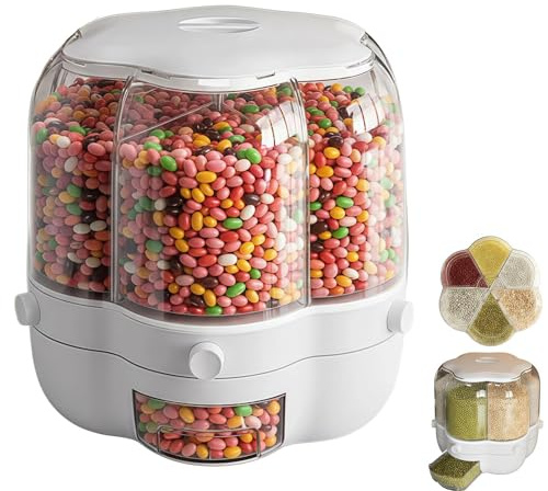 SAYEYBU Dispensador Dulces Giratorio 360° con 6 Compartimentos, Contenedor Almacenamiento Granos Gran Capacidad, Recipiente HerméTico para Alimentos con Tapa, para Aperitivos, Cereales,Blanca,M
