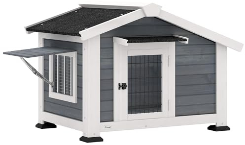 PawHut Caseta para Perros Exterior de Madera Medianos 98x76x69,5 cm Gris