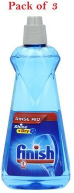 Finish Dishwasher Rinse Aid – Pack of 3 Bottles, Helps Dry Dishes and Prevent Spots, Enhances Shine on Glassware and Utensils, Compatible with Dishwashing Tablets, Packaging May Vary