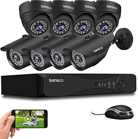 SANSCO 8CH 5MP HD CCTV Camera System, 8 Channel H.265 DVR Recorder, 8x 2MP Outdoor Bullet Dome Security Cameras, Face/Human Detection, No Hard Drive
