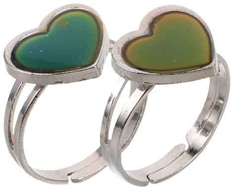 Holibanna 2 unids de acero inoxidable cambiante de color anillo de estado de ánimo ajustable abierto dedo anillo de color cambiante corazón emoción anillo