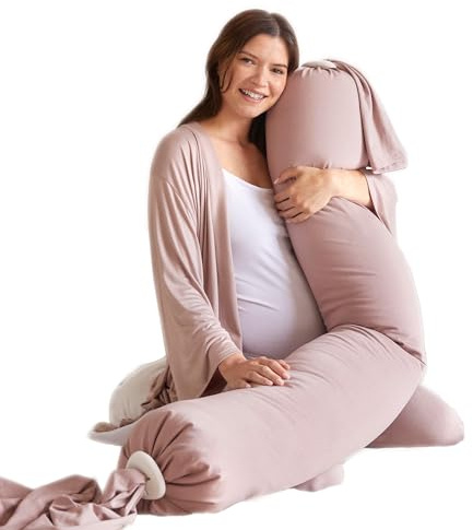 bbhugme Adjustable Pregnancy Pillow – Full Body Support for Side Sleeping - Adjustable Firmness and Shape - Supports Back, Legs, Belly, HIPS for Pregnant Women - Removable Cover - Dusty Pink