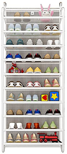 Vinteky Étagère à chaussures pour porte, organiseur de chaussures, à 10 niveaux, crochet de rangement à suspendre, blanche