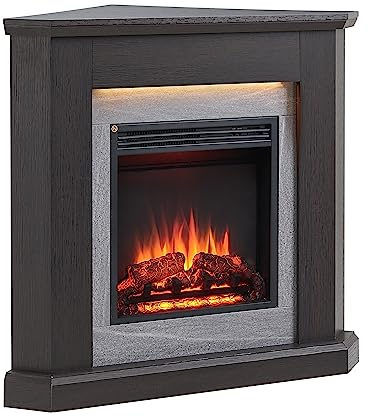 BALDERIA camino elettrico Pegasos | Caminetto elettrico da terra con effetto fiamma 3D | Riscaldamento elettrico 2000W, luce LED | Focolare ad angolo con telecomando, termostato, timer | rovere scuro