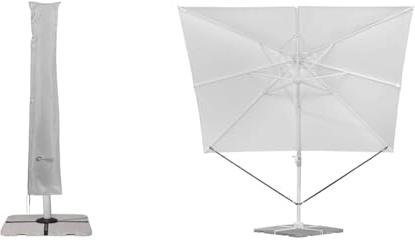 Schneider Schutzhülle für Ampelschirme bis 400 cm Ø und 300 x 300 cm, 813-40, Silbergrau, 240 x 57 cm, 0.4 kg & Windsicherung für Ampelschirme, 313-00, schwarzes Polyesterband, 0.09 kg