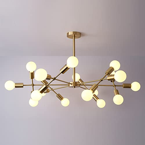 KRIPINC Lamparas de Techo Sputnik 18 Luces, Lámpara de Araña Sputnik Latón Industrial Vintage, Lampara Colgante Techo Dorado E27 para Salon Dormitorio Comedor Cocina