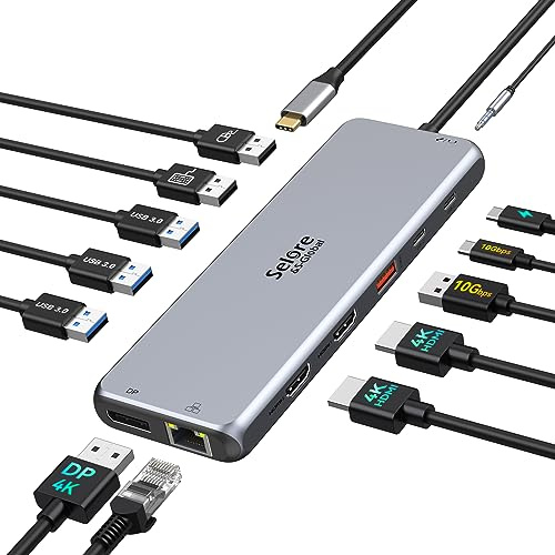 HUB USB C Docking Station USB C Dual HDMI, 13 en 1 Dock USB C vers Double HDMI, DisplayPort, USB C 3.1, PD 100W, USB 3.1/3.0/2.0, Ethernet RJ45, Audio, Stations d'accueil USB C pour MacBook HP Dell