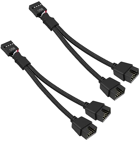 GELRHONR 2 Piezas USB 2.0 Cable de Extensión Macho a Hembra 9 Pines, Separador de Cabecera para Placa Base Interna - Nylon Trenzado Negro