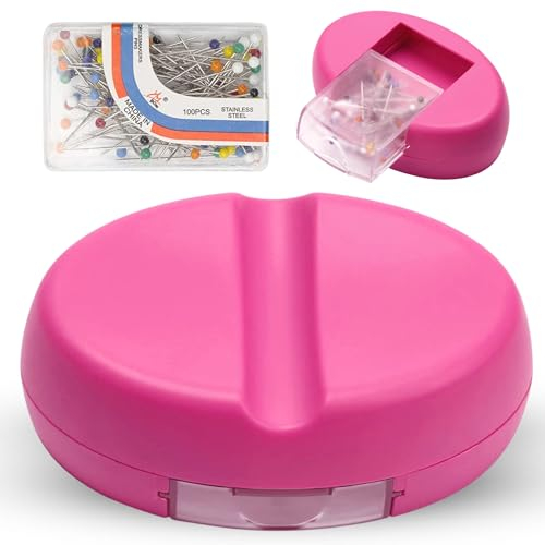 Pinkes magnetisches Nadelkissen mit Stecknadeln - 100 Stück Nadeln und magnetischer Bobby Pin Halter Magnet Kunststoffablage für Bobby Pin 100PCS Kunststoffkopf Nadelkissen für Nähbedarf Magnetischer