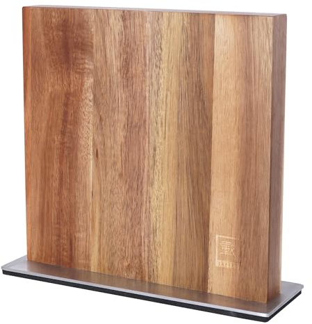 Oleio Bloc à couteaux magnétique extra large des deux côtés en bois d'acacia (non équipé) I Planche à couteaux pour jusqu'à 10 couteaux de cuisine avec aimants puissants I En bois massif de 3,3 cm
