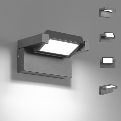 Außenleuchte Wand 12W LED,Wandleuchte Außen Innen,IP65 wasserdichte Außenwandleuchte 6500K Kaltweiß Aussenleuchte,Wandlampe mit 350° Schwenkbar Panel, Außenlampe für Garten Terrasse Balkon Dunkelgrau
