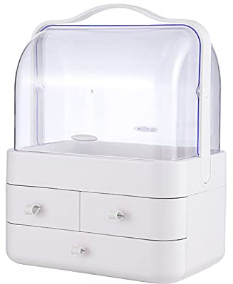 SiMbae Scatola portaoggetti per trucchi, cosmetici, prodotti per la cura della pelle e beauty case con coperchio trasparente a doppia apertura – bianco
