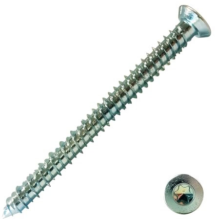 Bricoloco Tornillo para fijación directa al hormigón con cabeza avellanada, rosca Hi-Lo y huellaTX. Tornillo directo hormigón Acero cementado cincado. (5, 7,5x150mm)