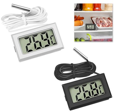 2 Piezas Mini Termómetro Digital LCD con Sonda, Termómetro Acuario, Termómetro para Congelador, Termometro Nevera, Vitrinas Peceras y Otros Aparatos de Almacenamiento de Alimentos Pantalla Clara