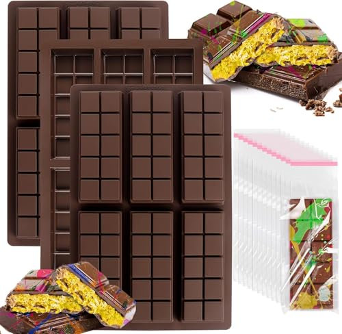 3 Stück Schokoladenform, Schokoladentafel Form aus Silikon, Antihaft Backform Schokolade Form Tief Süßigkeiten Protein Form für Schokolade Pudding Süßigkeiten