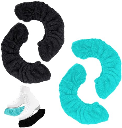 UQTUKO 2 pares de protectores de cuchillas para patines de hielo hockey sobre hielo, elásticos, para mujer y hombre, accesorios con carril reforzado, patines de rizo, talla M, azul y negro