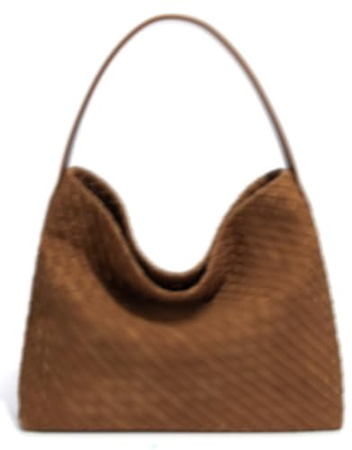 Niction Slouchy Hobo-Tasche aus Wildleder, gewebt, für Damen, trendige Wildleder-Geldbörse, Crossbody, halbmondförmig, Schultertasche mit Tragegriff oben, Braun, Einheitsgröße