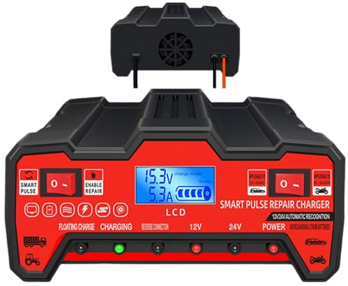 Smart Batteriladdare,Bilbatteriladdare, Värmebeständig batteri underhållsladdare Lastbil batteriladdare, LCD-skärm automatisk batteriladdare Marina batteriladdare för 12V 24V batterier